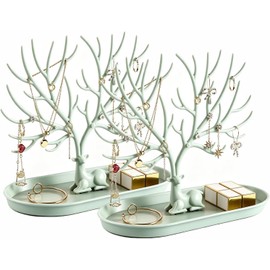 GUIBELL 2Pcs Soporte de Exhibición de Joyas de Cuernos, Organizador Colgante de Torre de Árbol para Anillos, Aretes, Collares, Pulseras, Elemento Decorativo de Escritorio, Verde