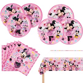 Minnie Birthday Party Supplies, 20 Plates, 20 Napkins and 1 Tablecover for Mouse Party Decorations