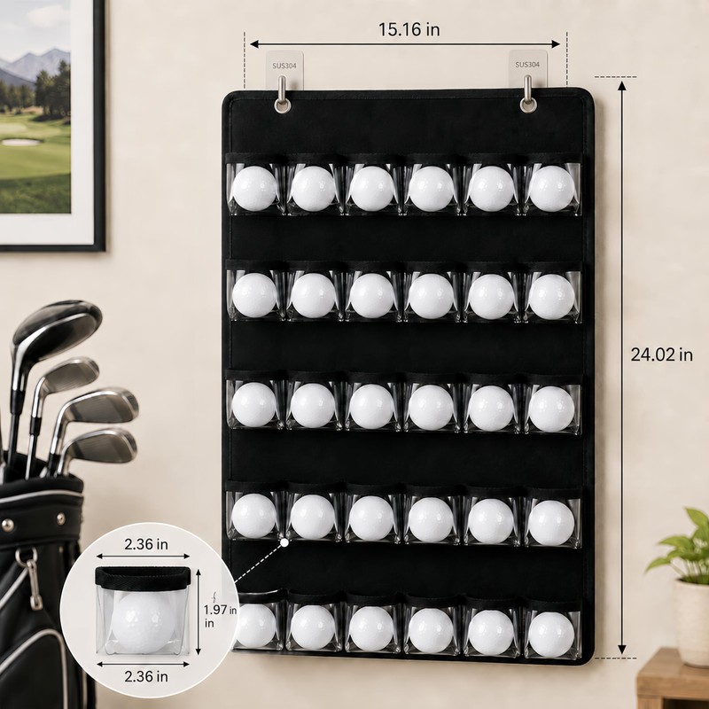 Golf Ball Holder Display for Wall, Hanging Organizer Set with