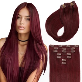 Sunya Clip in Hair Extensions Real Human Hair 7 Pcs Human Hair Clip in Extensions 20 Inch Straight Double Weft Remy Human Hair Extensions Clip ins for Women #99J Burgundy 80G