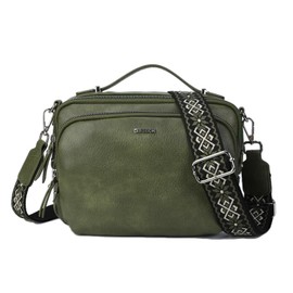 Gladdon Umhängetasche Damen, Schultertasche mit Reißverschluss, Crossbody Bag, Leder handtasche klein, Breite Schultergurte Jacquard-Gewebe
