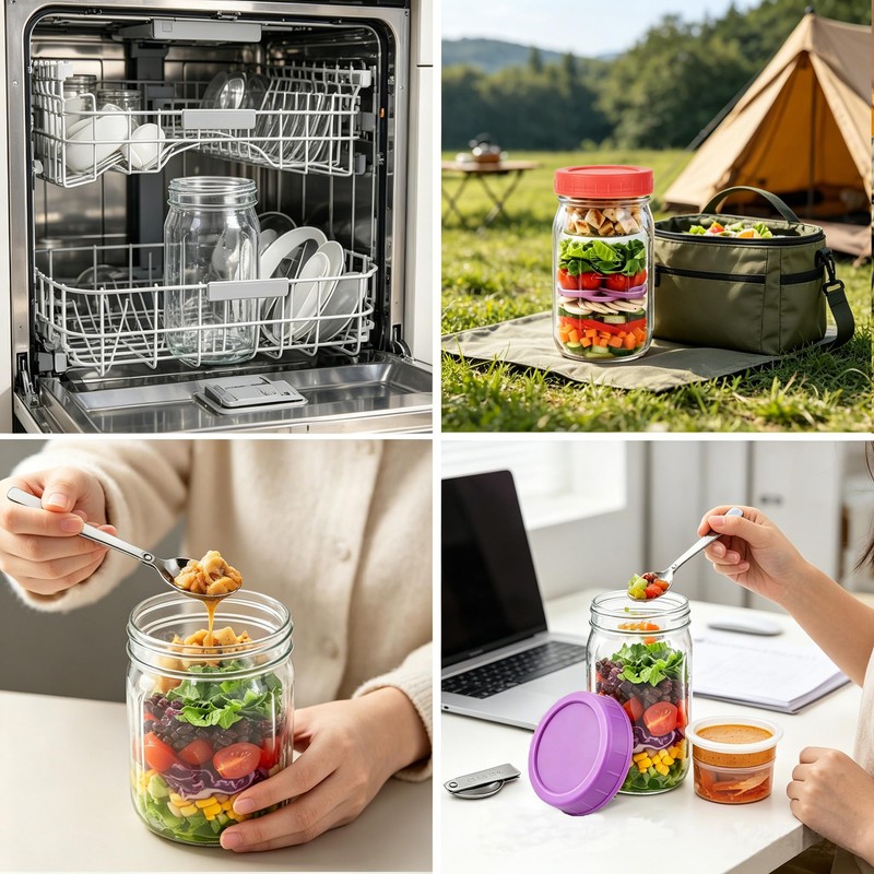 4 Pack 32oz Glass Salad Jars with 4 Lids,1 Cleaning