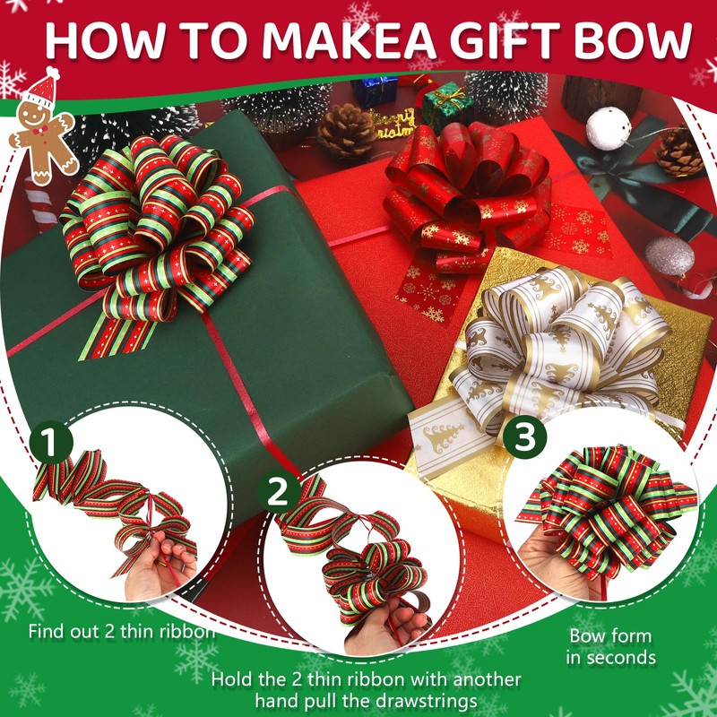 12 Pcs Christmas Bow for Gift Wrapping Presents Wrap Ribbon