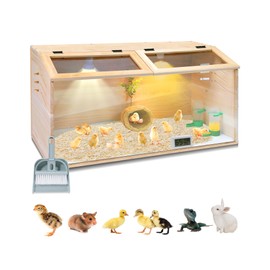 Large Chicken Brooder Box 32", Thickened Pre-Drilled Holes Brooder Box for Chicks with Heat Lamp, Waterer, Feeder, Hygrothermograph, Instruction Manual, for Chick, Quails, Hamsters, Up to 35 Chicks