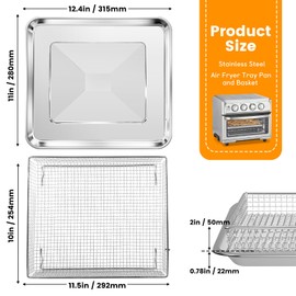 For Cuisinart - Bandeja de repuesto para freidora de aire TOA-60 TOA-65 TOA-70 tostador horno de convección, 12.4 x 11 pulgadas de malla antiadherente para cesta de acero inoxidable, accesorios para
