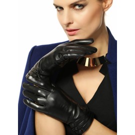 Warmen Women's Touchscreen Texting Driving Winter Warm Nappa Leather Gloves - 7.5 (US Standard size) - Black (Touchscreen Function/Cashmere Lining)