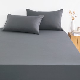 Wake In Cloud - Queen Fitted Sheet Set, 1000TC Ultra Soft Microfiber Bedding, Extra Deep Fitted Sheet & 2 Pillowcases, 3 Pieces, Gray Grey, Queen Size