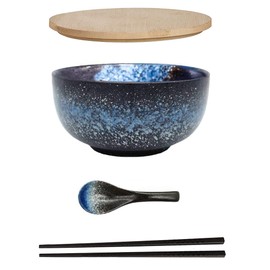 Cteaffee 38 OZ Large Ceramic Ramen Bowls Sets， Japanese ramen bowls, soup bowl, noodle bowls with Spoons and Chopsticks For Salad, Rice, Noodles, Microwave & Dishwasher Safe (Ramen bowl set)