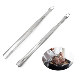 TRKETK 2 Pcs 12 Inch Tweezers Tongs, Extra Long Tweezers Tongs Cooking Tweezers Stainless Steel with Hook Professional Kitchen Tweezers for Cooking Baking Barbecue (Silver)