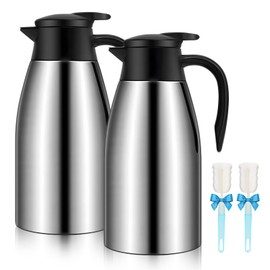 68oz Thermal Coffee Carafe, 2 Pack Airpot Insulated Coffee Urns Stainless Steel Vacuum Thermal Pot Dispenser for Coffee, Hot Water, Tea, Hot Beverage - Keep 12 Hours Hot, 24 Hours Cold (Silver,Silver)