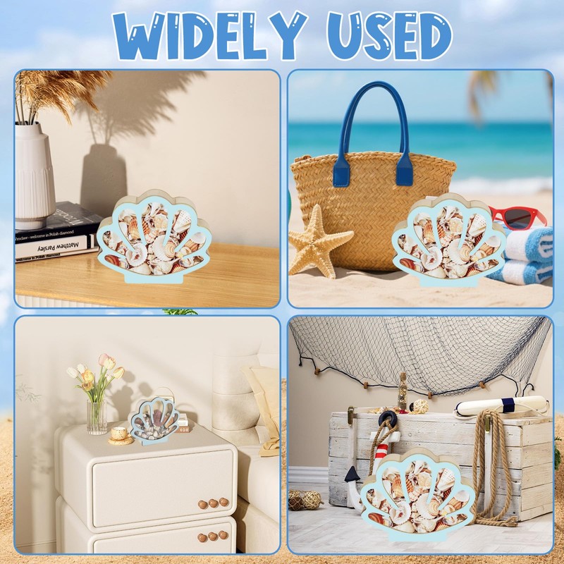 Wooden Shell Display Box Blue, Seashell Display Box Decoration Supplies,