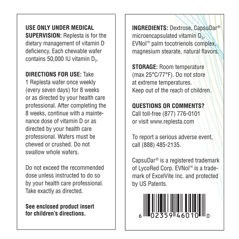 Replesta 50,000 IU Vitamin D3 Cholecalciferol, for Vitamin D Deficiency,