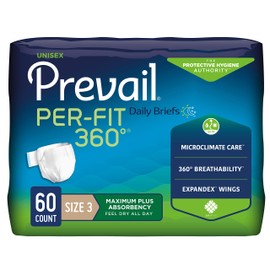 Prevail Prevail Per-Fit 360 Incontinence Briefs, Maximum Plus Absorbency, Size Three, 60 Count