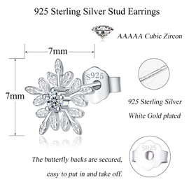 Loutade Silver Christmas Stud Earrings for Women, 925 Sterling Silver Xmas Stud Earrings, 7mm Small Silver Snowflake Stud Earrings with Cubic Zircon, Cartilage Sleeper Stud Earrings for Christmas