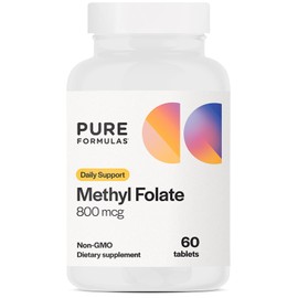 PureFormulas Methylfolate 800 mcg – Active B9 (5-MTHF) for Cardiovascular, Nerve & Mood Health, Non-GMO Vegetarian Tablets, 60 Count