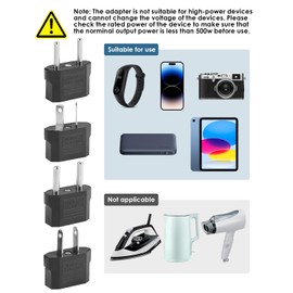 Vidacharmy 4pcs France-USA/Australia/Rest of Europe Travel Adapter 125V-250V 6A 500W Compatible with: USA/Canada/Japan/Thailand/China/Australia/New Zealand/Pay