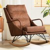 Villeston Leather Rocking Chair, Modern Nursery Glider with High Back