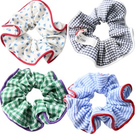 : Chic Striped Hair Scrunchies for Girls and Women，Elastic Hair Bands，for everyday styling，4 in pack，scrunchies (a)
