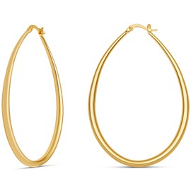 MILLA Oval Hoop Earrings - 14K Gold Plated, Rose Gold Plated and Sterling Silver Plated Hoop Earrings for Women - Hypoallergenic & Lightweight (14K Gold Plated / 65 mm / 2.6 inches)