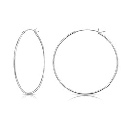 DTPsilver® 925 Sterling Silver LARGE Creoles/Hoops Hinged Post Earrings - Thickness 1.2 mm - Diameter 50 mm
