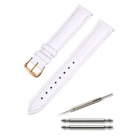 Calme Genuine Leather Watch Band, Smooth Leather, Replacement Strap, 0.5-0.9 inches (12-24 mm), Includes Replacement Instruction Manual (English language not guaranteed), White x Rose Gold Buckle