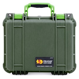 Pelican Protector 1400 Case by ColorCase - OD Green - Medium Size Waterproof Case (Case Only) - Lime Green Handles & Latches
