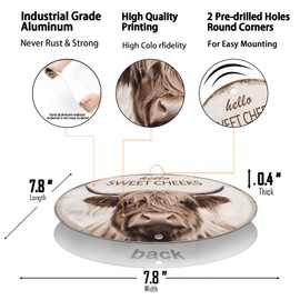 Highland Cow Bathroom Tin Sign Hello Sweet Cheeks Bathroom Wall Art Decor Farm Fence Restroom Bar Home 8x8 Inch Round Aluminum Decor Sign (2554)