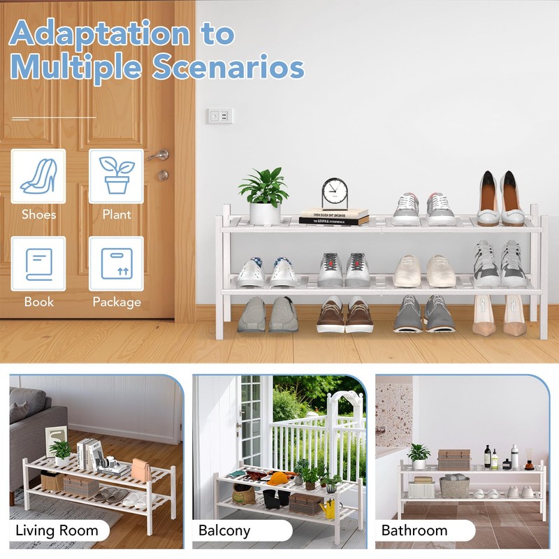 Haddockway Long 2 Tier Bamboo Shoe Rack Storage Organizer, Multifunctional