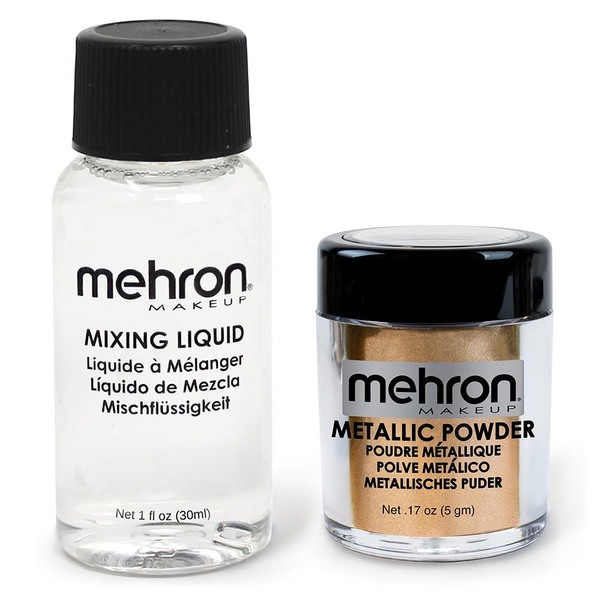 Mehron Make-up Metallic Powder (5 g) mit Mixing Liquid (30 ml) (Gold)