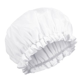 Terry Lined Shower Caps for Women Reusable, Double Layer Large Shower Cap Terry Cloth Lined Waterproof Bath Cap Hair Cap for Long Thick Hair(White)