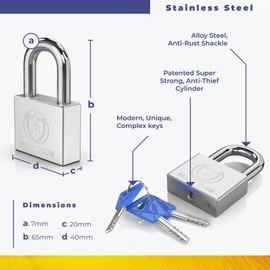 Magmaus® PDL/50 Heavy Duty Lock with 3 Keys [Anti Cut Shackle] - [Stainless Steel] Weatherproof Padlock for Outdoor Use - Ideal for Storage Unit, Shipping Container, Gate