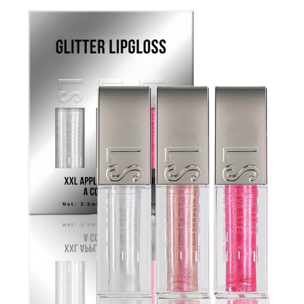 3Pcs Diamond Glitter Lip Gloss Set,Tinted High G/lossy Lip Gloss,G/litter