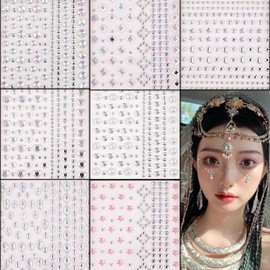 MAEXUS Makeup Rhinestones, 7 Seals, Glitter Face Stickers, 3D Glowing Rhinestones, Face Stickers, Sparkling with Makeup, Face Seal, Rhinestone Seal, Deco Seal, Rhinestone Sticker Set - Moon Star Sun
