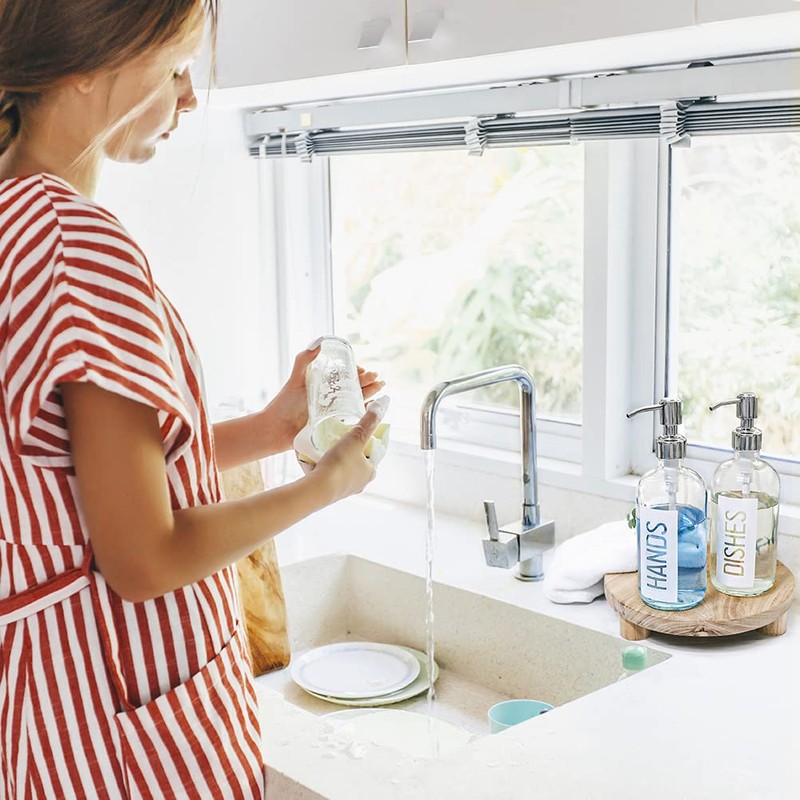 JASAI 2Pack 18OZ Glass Soap Dispenser with Rustproof 304 Stainless