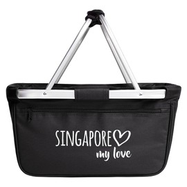 Huuraa Shopping basket Singapore my love Gift folding basket black 20 liters Singapore my love Present