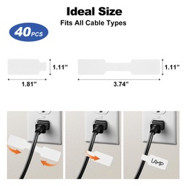 SZ.haitun 40 Pack Cable Labels Tags, White Write On Wire Cord Tags and Charger Labels Waterproof for Cable Management and Identification Electronics (Rectangular)