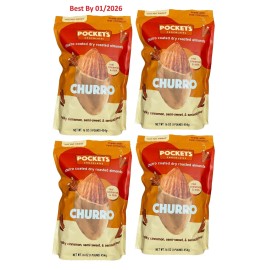 Pocket's Chocolate 4-PACK Pocket Chocolate Churro Coated Crunchy Roasted Almonds 16 Oz. each bag