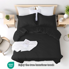 Black Duvet Cover Set King Size 100% Egyptian Cotton 3Pcs Home Bedding Set- 1 Duvet Cover with 2 Pillowcases, 400 Thread Count Super Soft Comforter Cover with Corner Ties(106x90 Inches, Black)