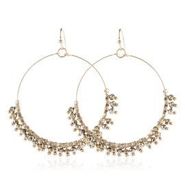 Bohemian Bead Fringe Dangle Chandelier Statement Earrings - Lightweight Coin Charm Tassel Banjara Kuchi Gypsy Filigree Hoop (Boho Bead Hoops - Gold)