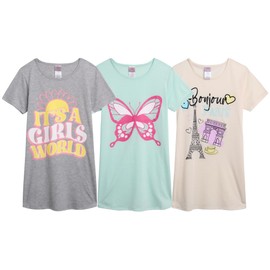 Angel Face Girls Nightgowns Pajama - 3 Pack Soft Breatable Short Sleeve Nightgown Girls Pajamas - Sleep Dress Pajamas (6-14), Size 6, Girls World/Bonjour