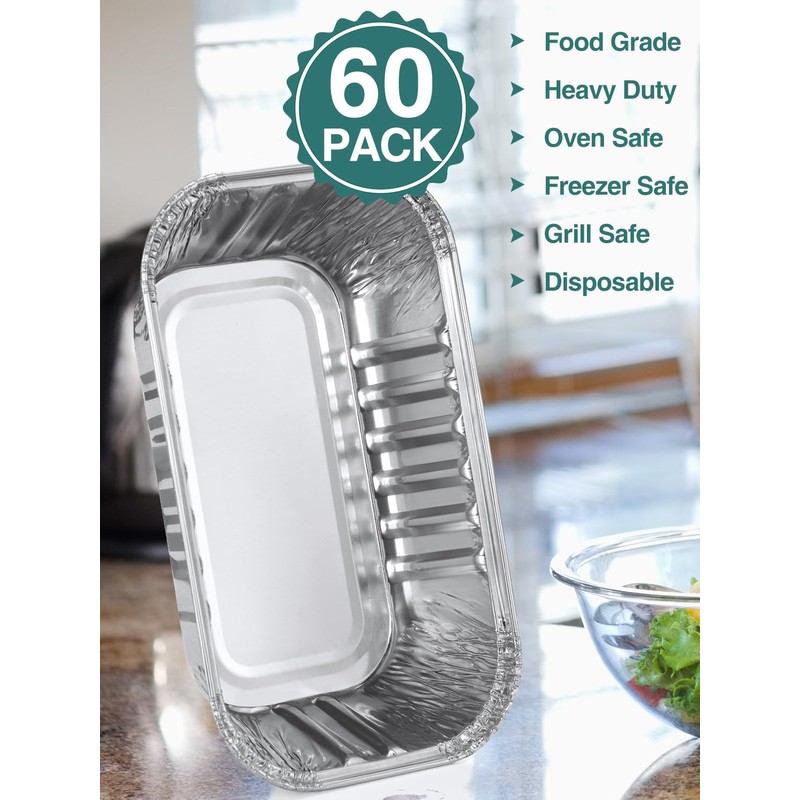 NEEBAKE 60 Pack 6x3.5x2 Disposable Aluminum Loaf Pans with Lids