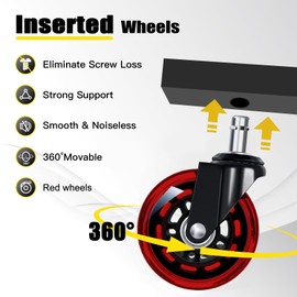 FreekyFit FreekyFit Rolling Stool with Red Wheels, Heavy Duty Garage Work Mechanic Rolling Shop Stool with Backrest, Adjustable Height 360Swivel Roller Mechanic Chair with 2 Tool Trays, 330 LBS Capacity