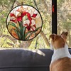 CRISGIF Stained Glass Window Hanging - Red Gladiolus Flower Suncatcher