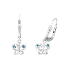 Amor 9529636 Earrings 925 Sterling Silver Girls Children's Earrings with Synthetic Zirconia 2.3 cm Silver Butterfly Comes in Jewellery Gift Box, Silver