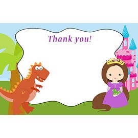 30 Blank Thank You Cards Dinosaur Princess Kids Girl Boy Birthday Party + 30 White Envelopes