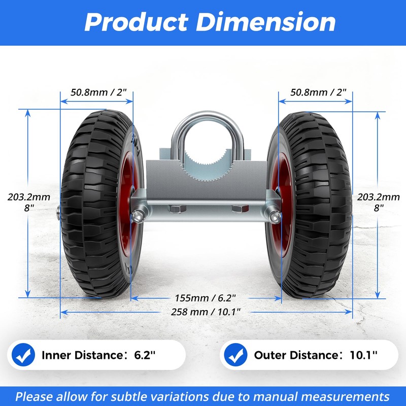 8 Inch Rolling Gate Wheels, Double U-Bolts Rubber Rolling Carrier
