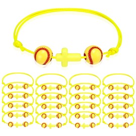 Seenelling 20 Pcs Sport Gifts Charm Bracelets Ball Bracelets Cross Bracelets Adjustable Inspirational Wristbands Sports Party Favors for Teen Adults Team Women Men Ball Party Decoration(Softball)