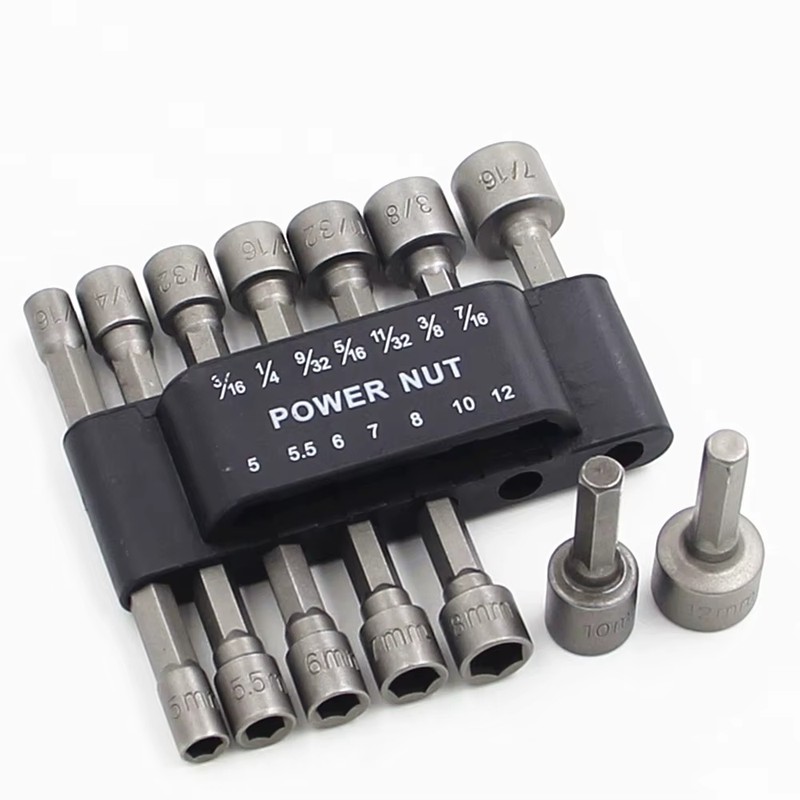 Nut Driver Socket Bit Set for Hex Fasteners – 9-Piece