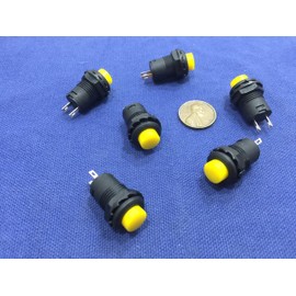 6 Pieces Yellow Small N/o Momentary 12mm Push Button Switch Round 12v on Off C2