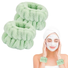 2 Pcs Wrist Bands for Washing Face-Dorbetar, Microfiber Wrist Towels for Washing Face, Spa Wristbands for Washing Face, Face Wash Wristbands, Arm Bands for Washing Face for Woman and Children（Green）
